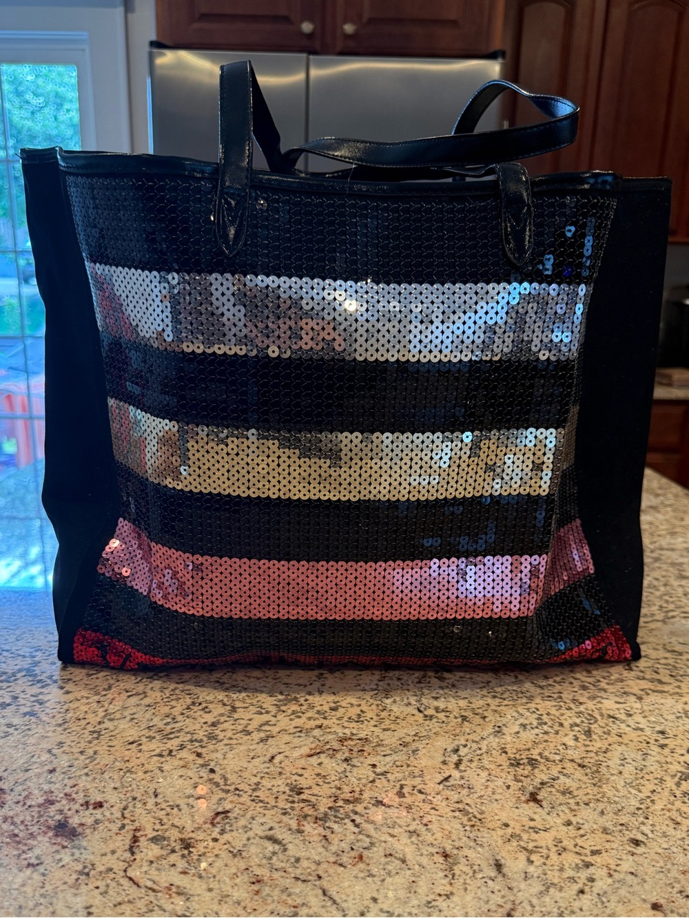 Victoria's Secret Sequin Stripe Tote - Black, Silver, Gold, Pink, Red
